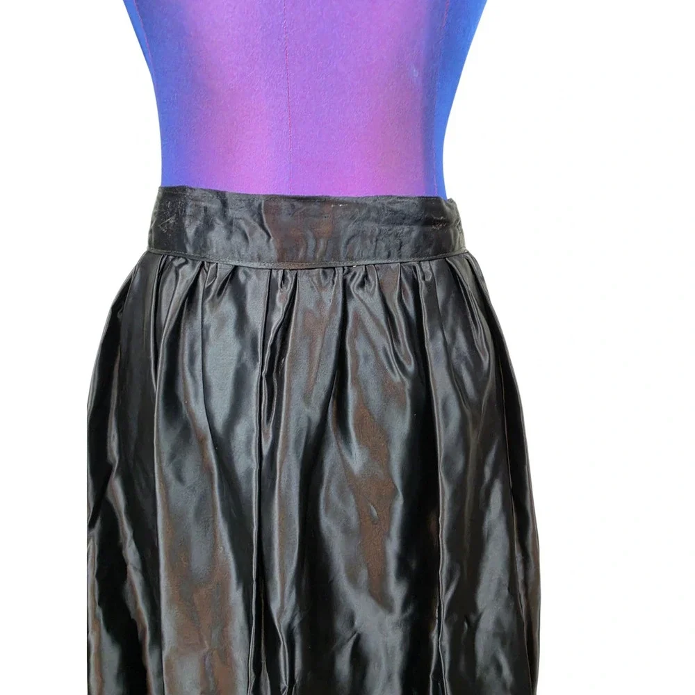 Vintage Black Satin Maxi Skirt Ruffle Hem High Waisted Formal Goth Evening